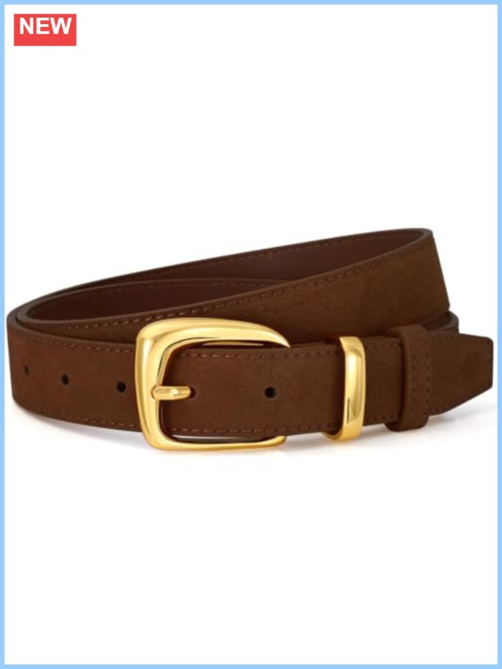 Suede Leather Belt with Vintage Gold Buckle for Dresses Jeans